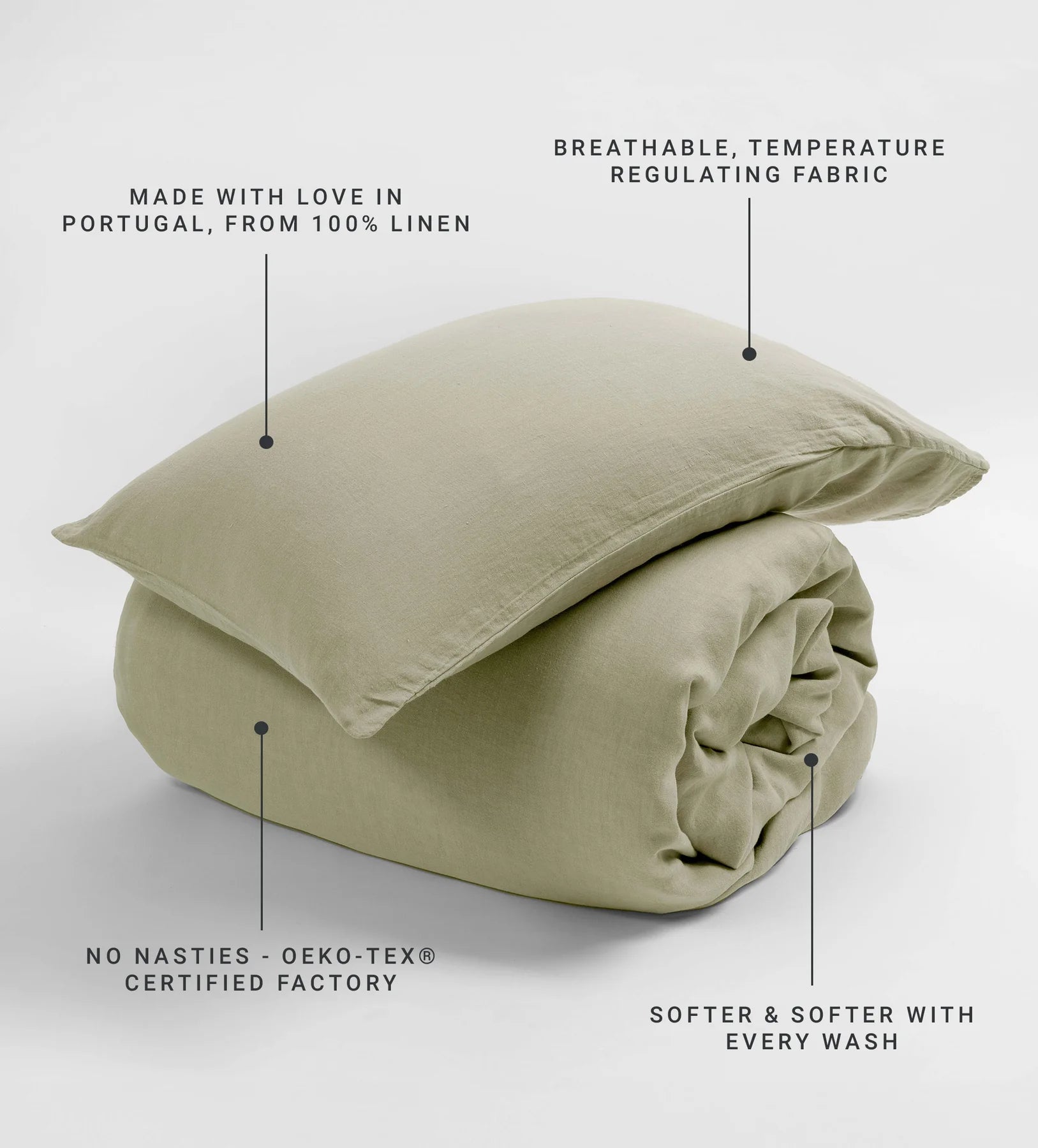 Soft Sage 100% Linen Pillowcase