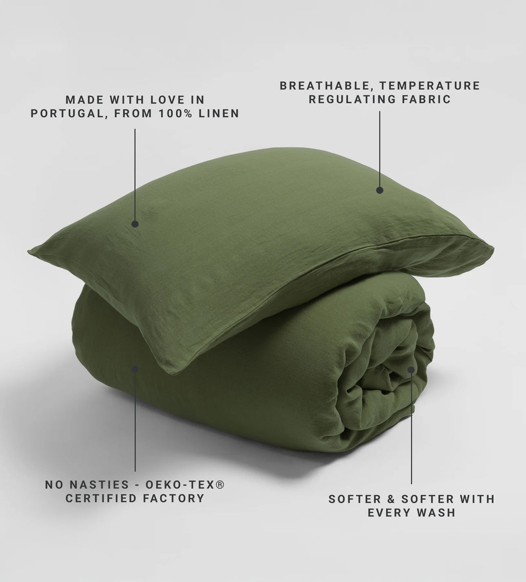Olive Green 100% Linen Housewife Pillowcase