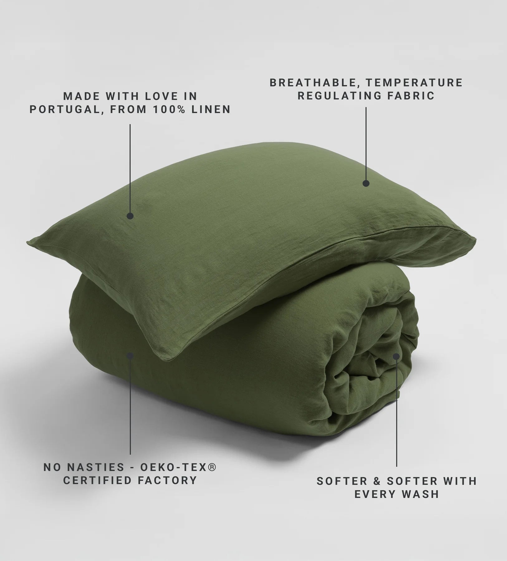 Olive Green 100% Linen Housewife Pillowcase