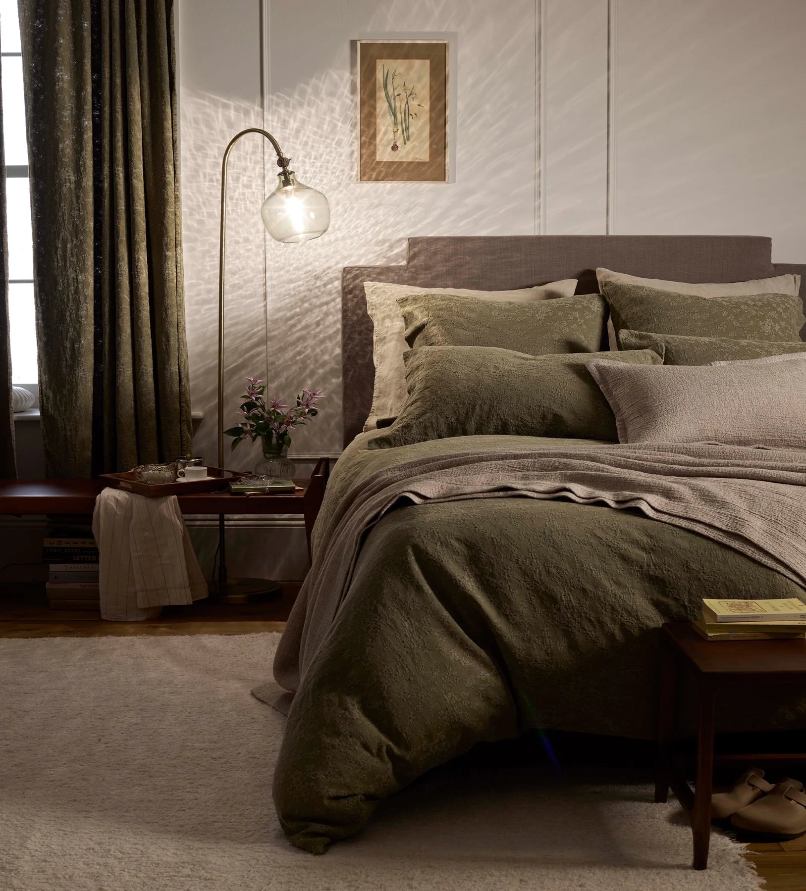 Dark Olive Claudia Cotton Linen Duvet Cover