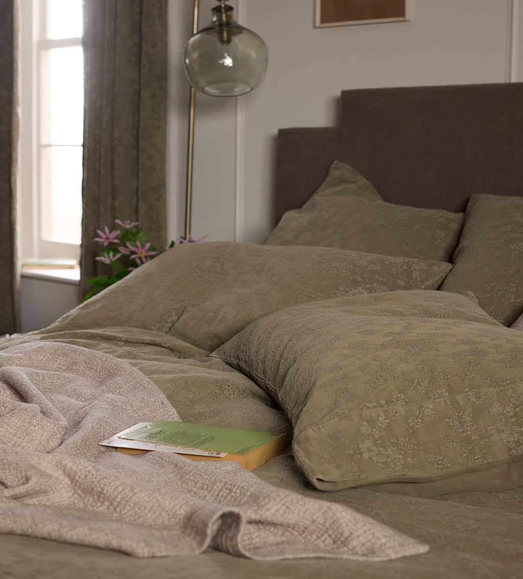 Dark Olive Claudia Cotton Linen Duvet Cover