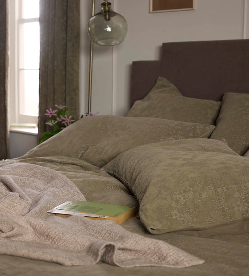 Dark Olive Claudia Cotton Linen Duvet Cover