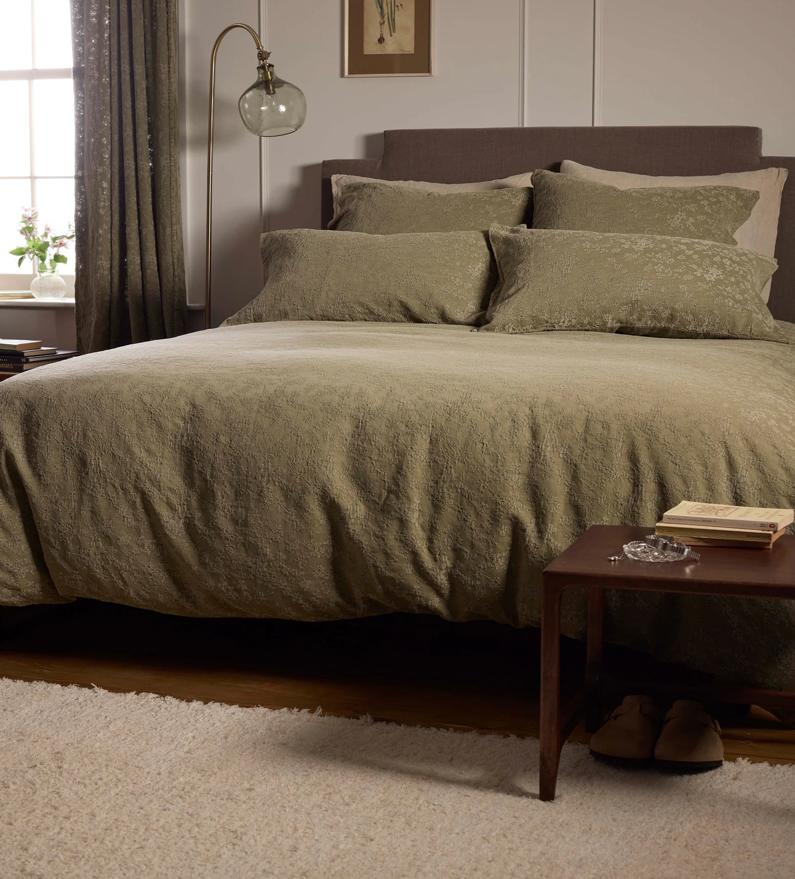 Dark Olive Claudia Cotton Linen Duvet Cover