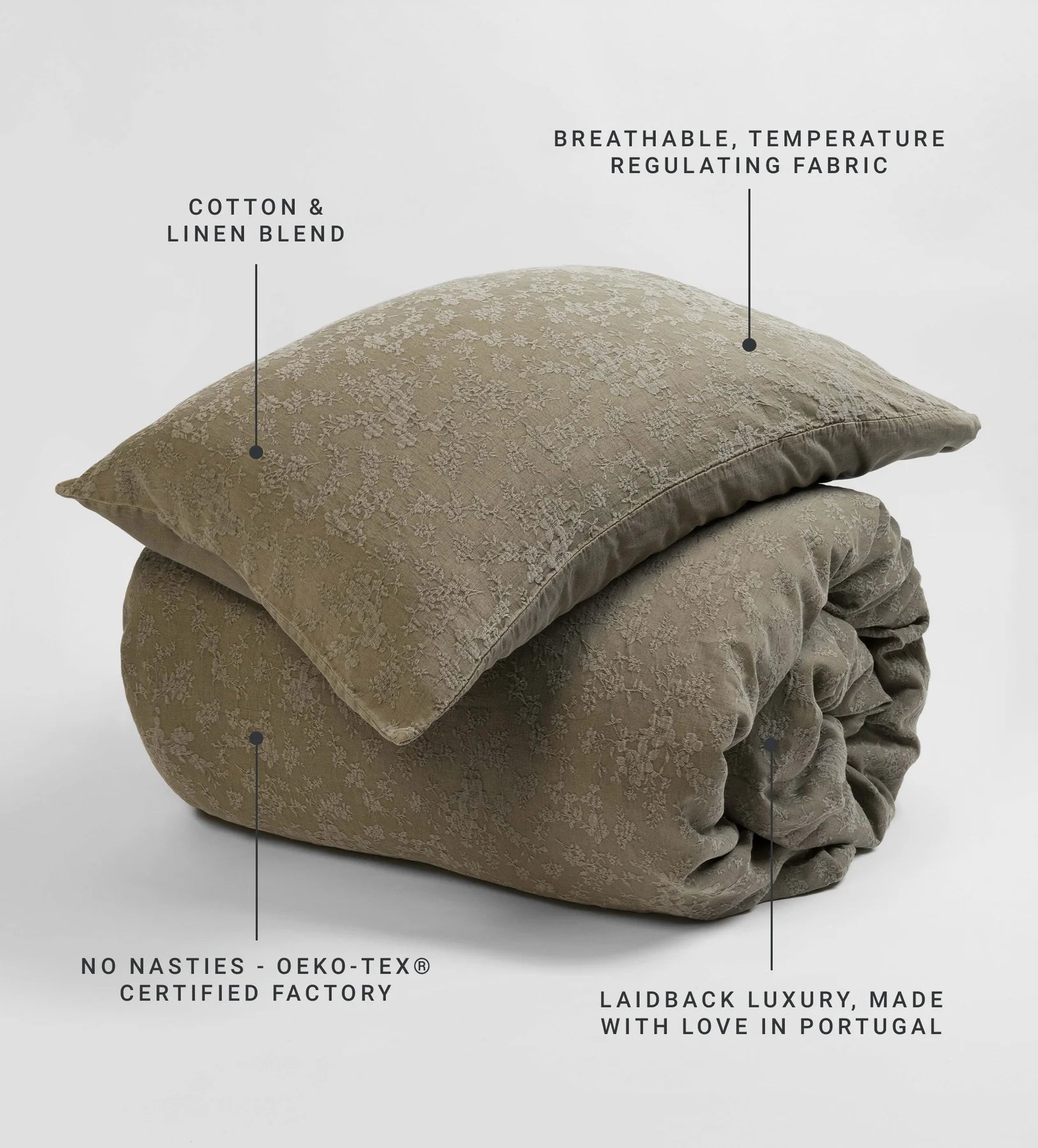 Dark Olive Claudia Cotton Linen Duvet Cover