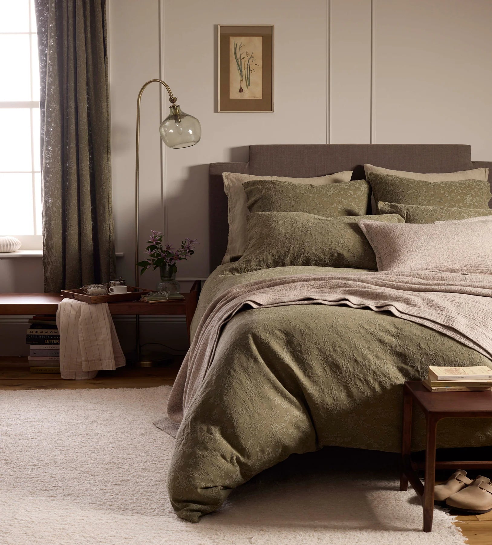 Dark Olive Claudia Cotton Linen Duvet Cover