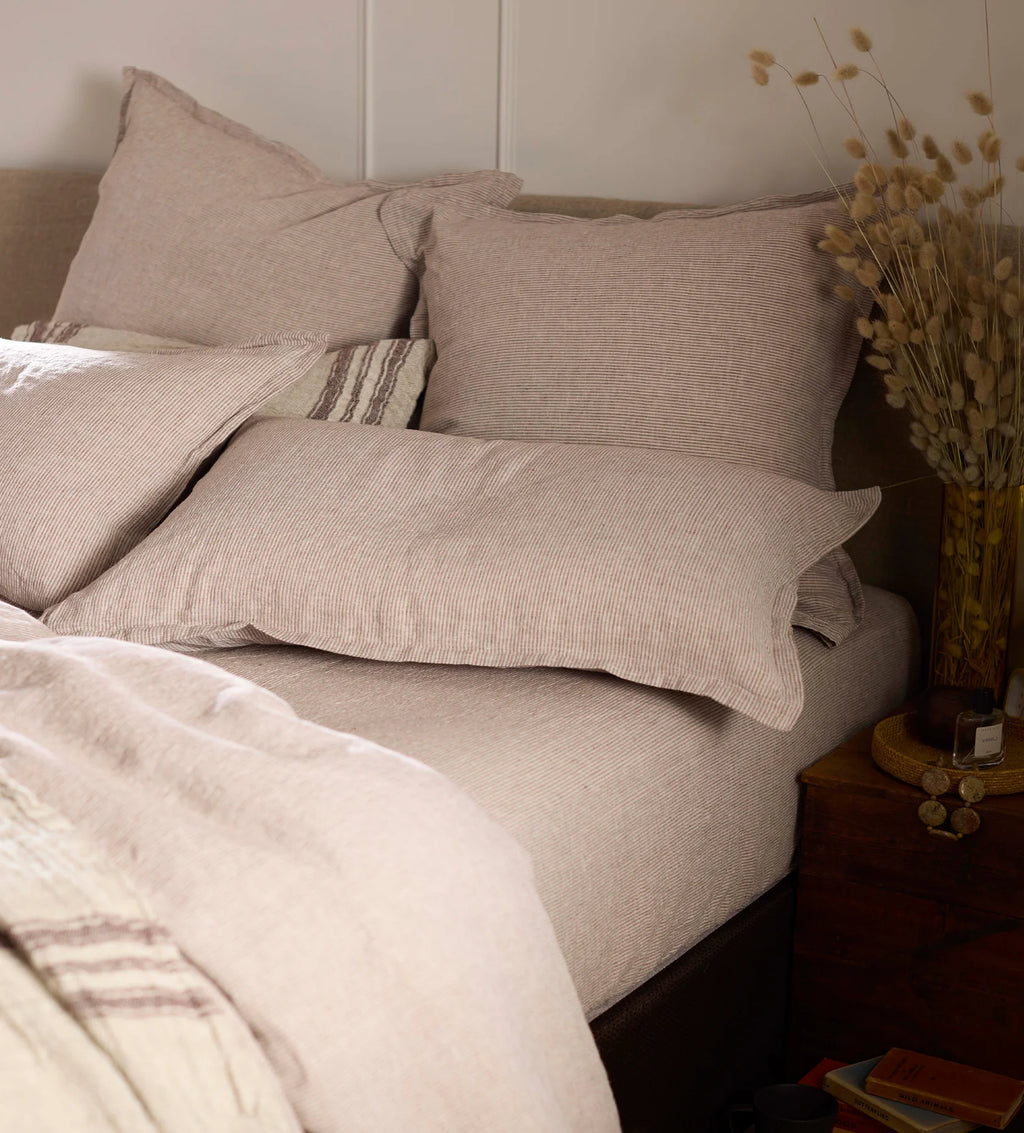Conker Sid Stripe 100% Linen Fitted Sheet