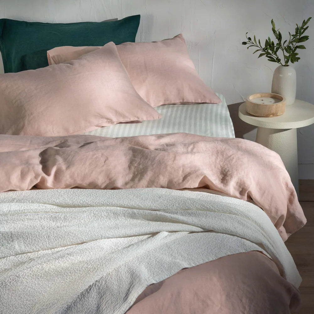 Soft Pink French Linen Bedding and Bed Sheets